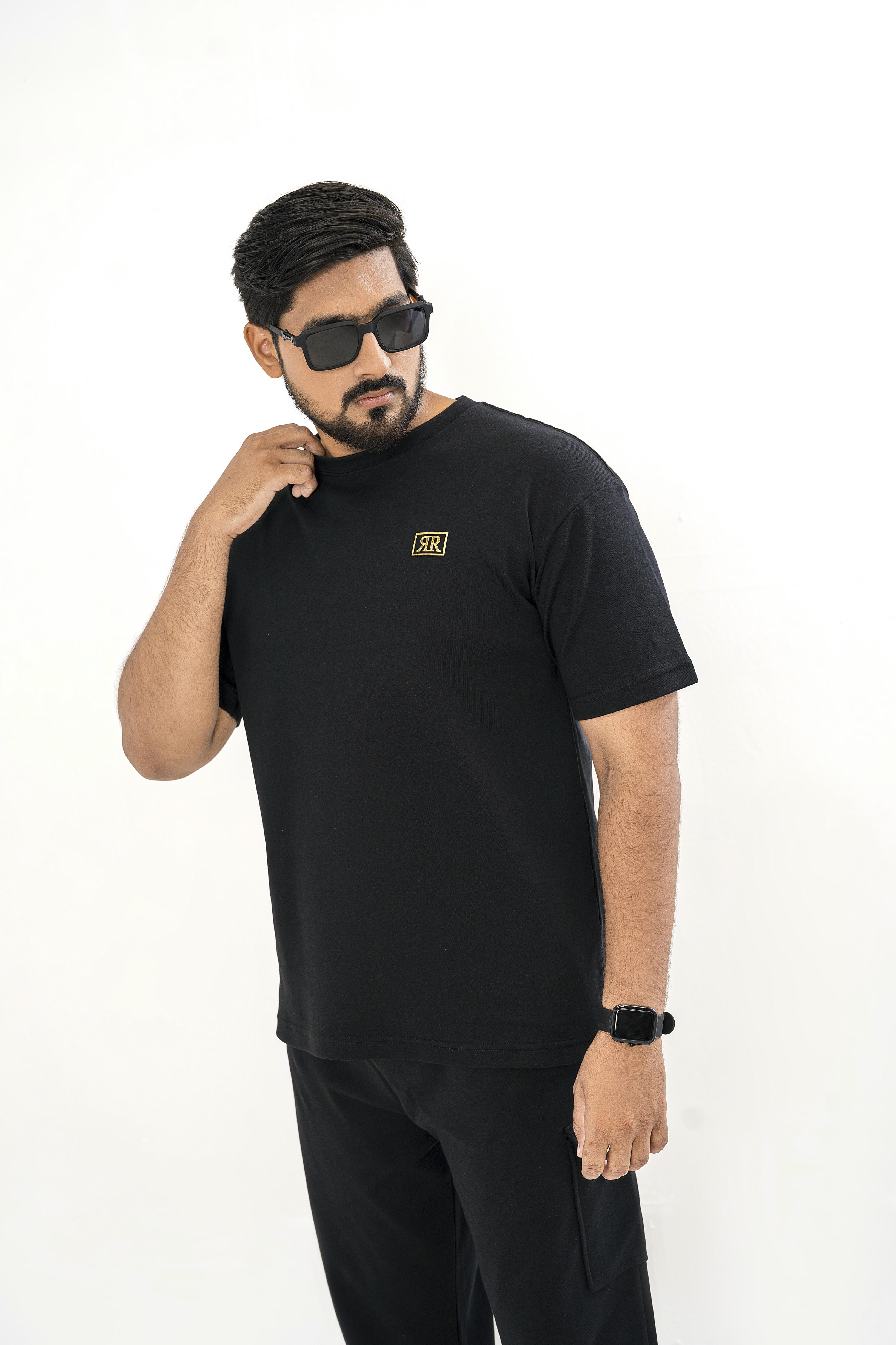 Men's Drop-Shoulder T-Shirt – Black with Front Logo