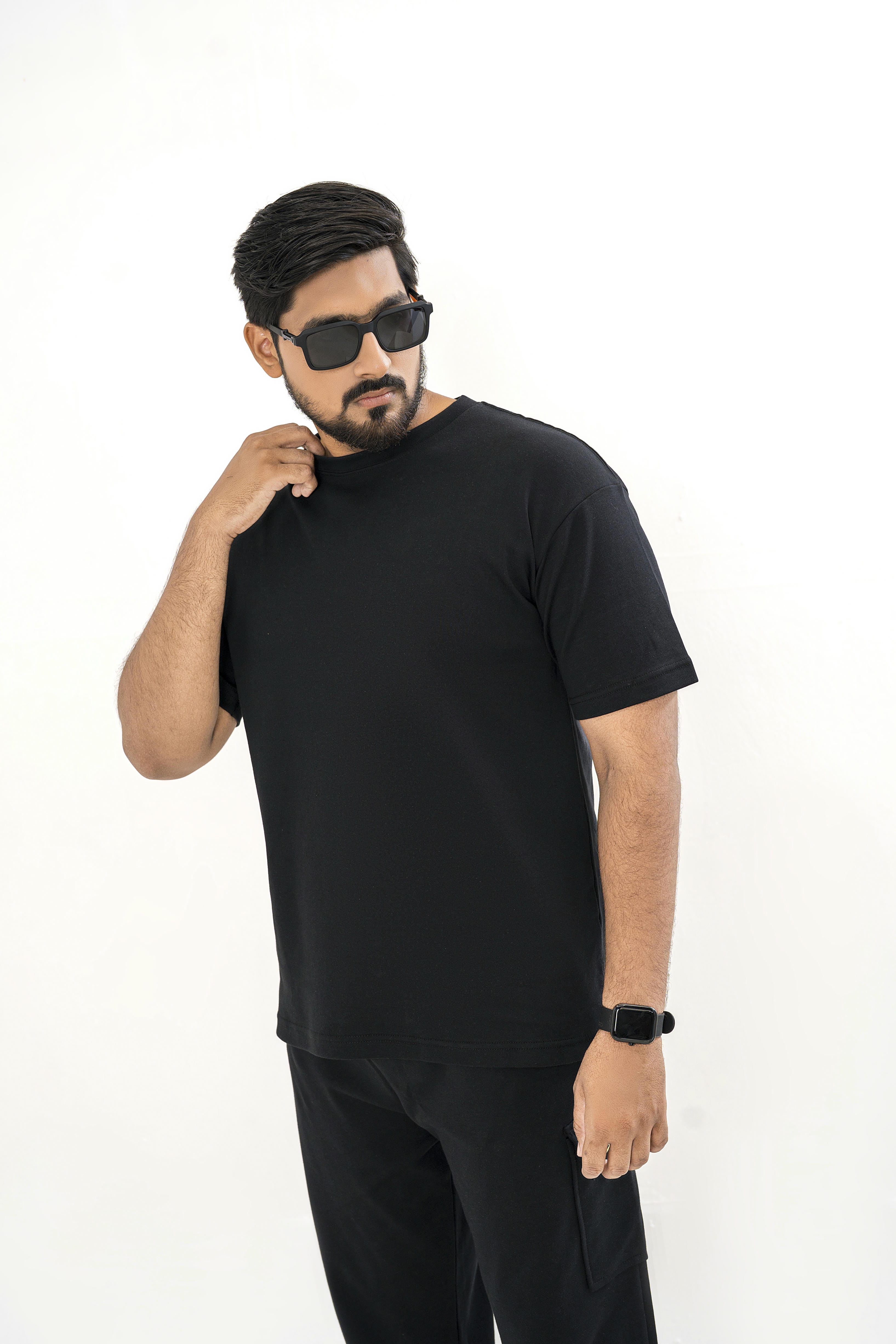 Men's Drop-Shoulder T-Shirt – Black with Back Logo