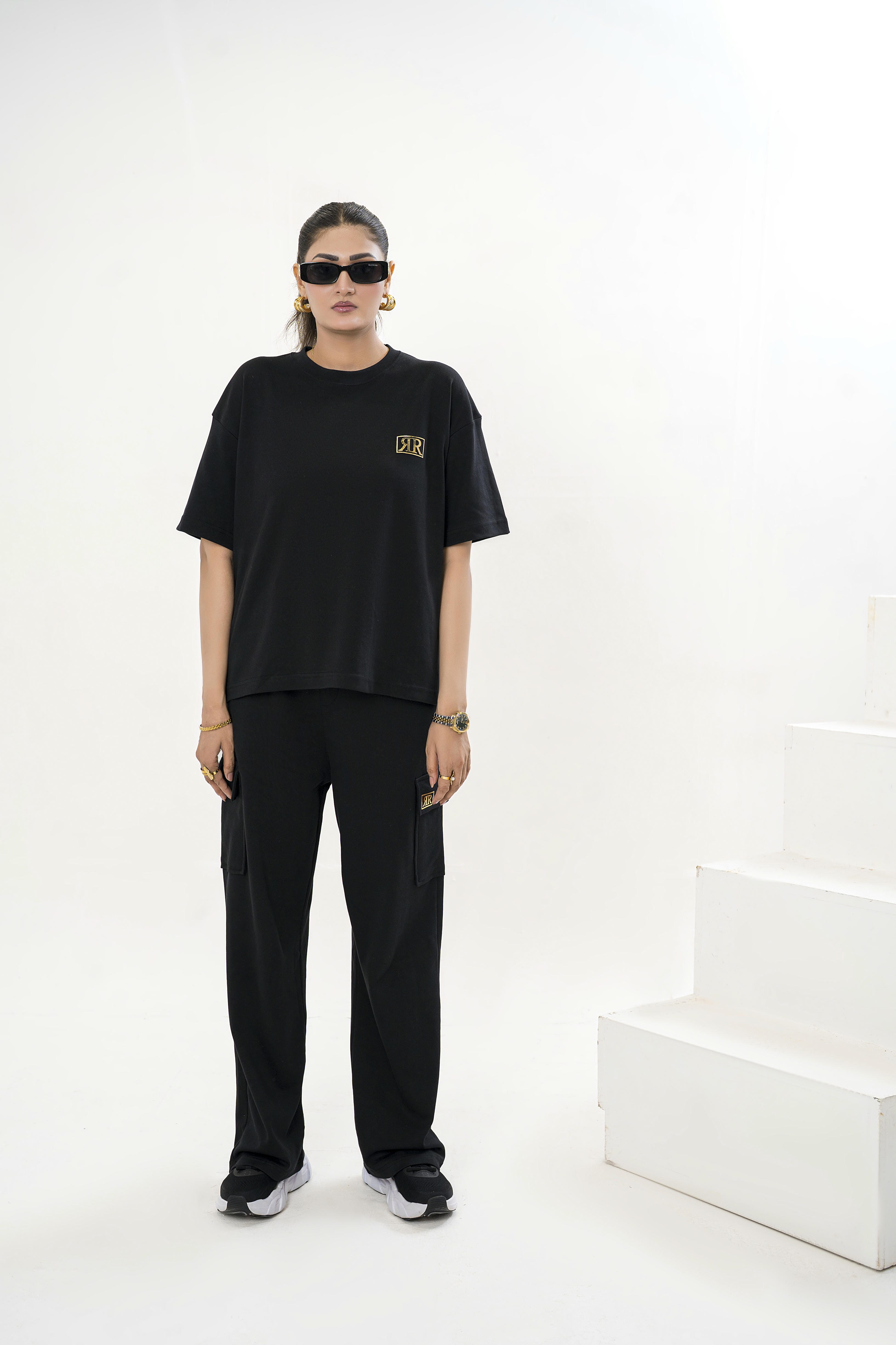 Female Drop Shoulder T-Shirt – BLACK