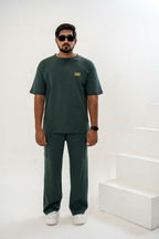 Men's Drop-Shoulder T-Shirt – Forest Green with Front Logo