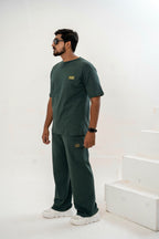 Men's Drop-Shoulder T-Shirt – Forest Green with Front Logo