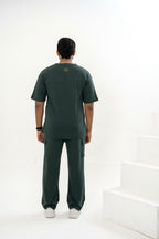 Men's Drop-Shoulder T-Shirt – Forest Green with Back Logo
