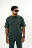 Men's Drop-Shoulder T-Shirt – Forest Green with Back Logo